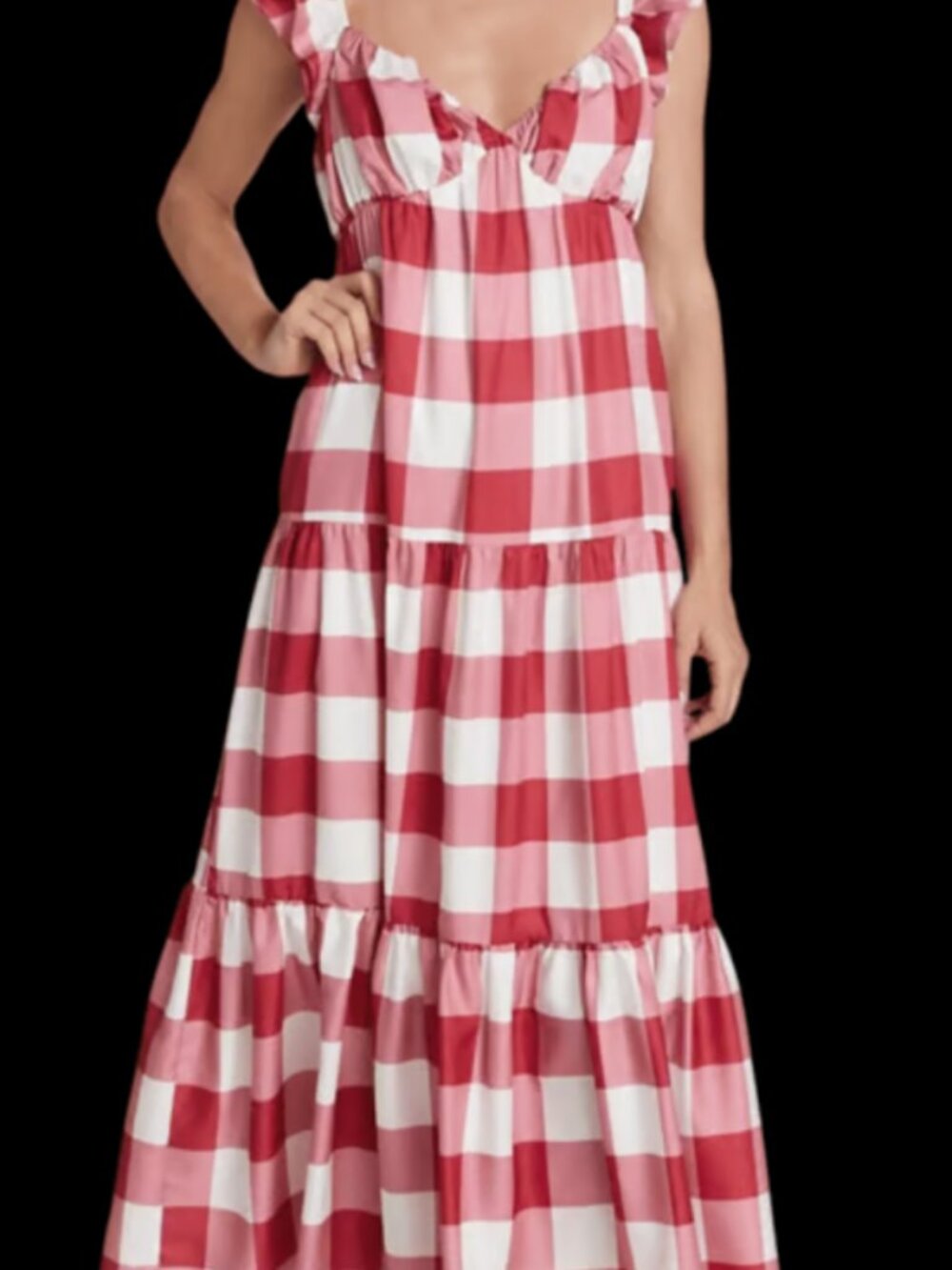 English Factory Red and White Gingham Maxi Dress